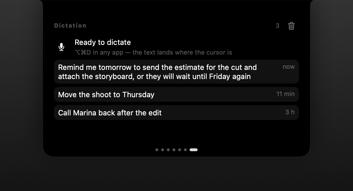 Dictation history in PromNotch